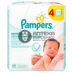 Фото товара Памперс (pampers) салфетки влажные сенситив 4*56 шт. смен.блок